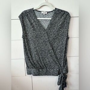 LOFT Black and White Dotted Wrap Blouse